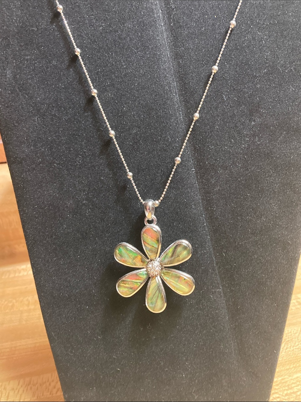 Lia Sophia Iridescent Flower Pendant Necklace in Green